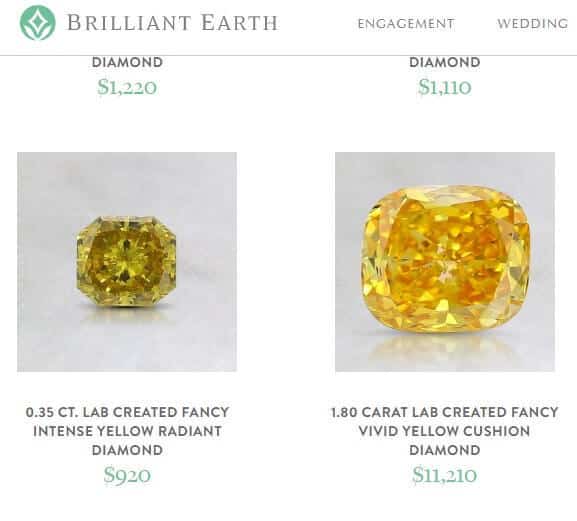 Lab created yellow diamond price range