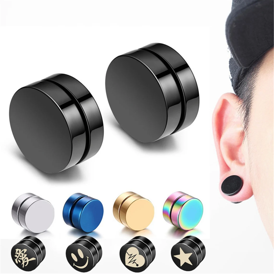 Mens Stainless Steel Black Earrings Com Magnetic Stainless Steel Small  Magnetic NonPiercing Stud Earrings For
