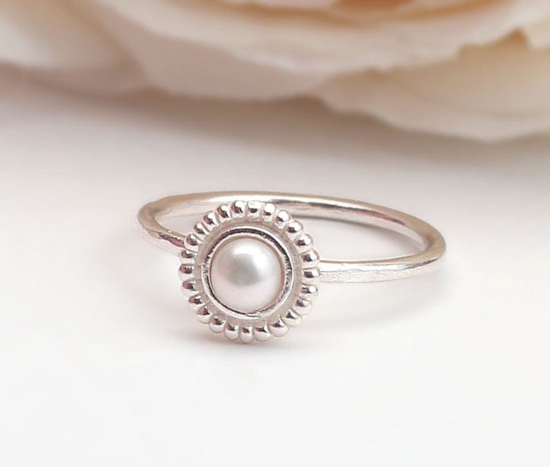 Simple and Elegant Freshwater Pearl Ring Stainless Steel Gold-plated Flower  Pattern Fine Pearl Ring Female - AliExpress