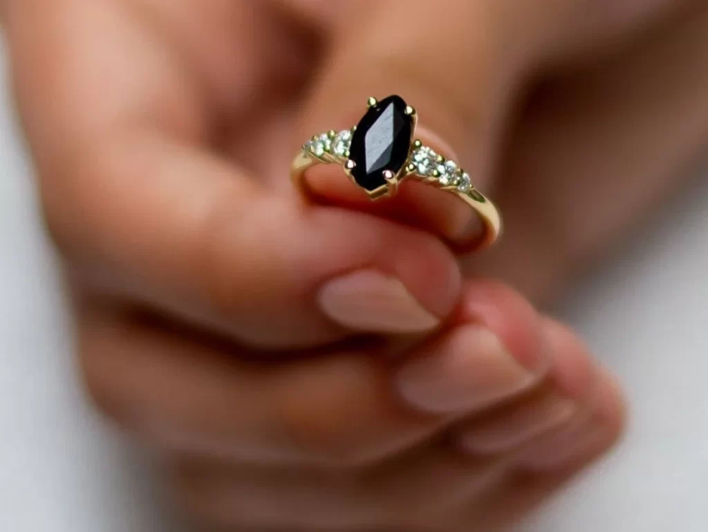 Black Marquise Sapphire & Diamond Ring | Burton's – Burton's Gems and Opals