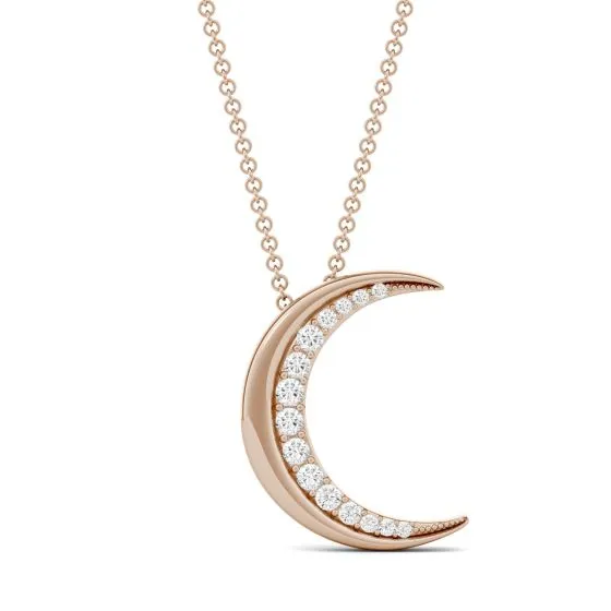 forever one moissanite moon necklace in rose gold